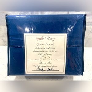 NWT Geneva Linens, 6 piece Queen Sheet Set in Navy